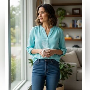 Kim Rogers Sky Blue Blouse Sz Medium